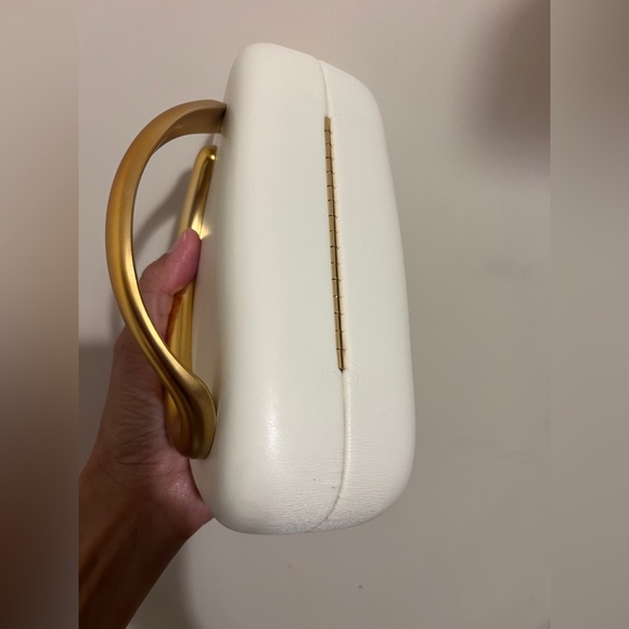 Zara Cream Gold Womens Hard Clutch Purse Box Crossbody Metallic Formal Wedding - Picture 6 of 11